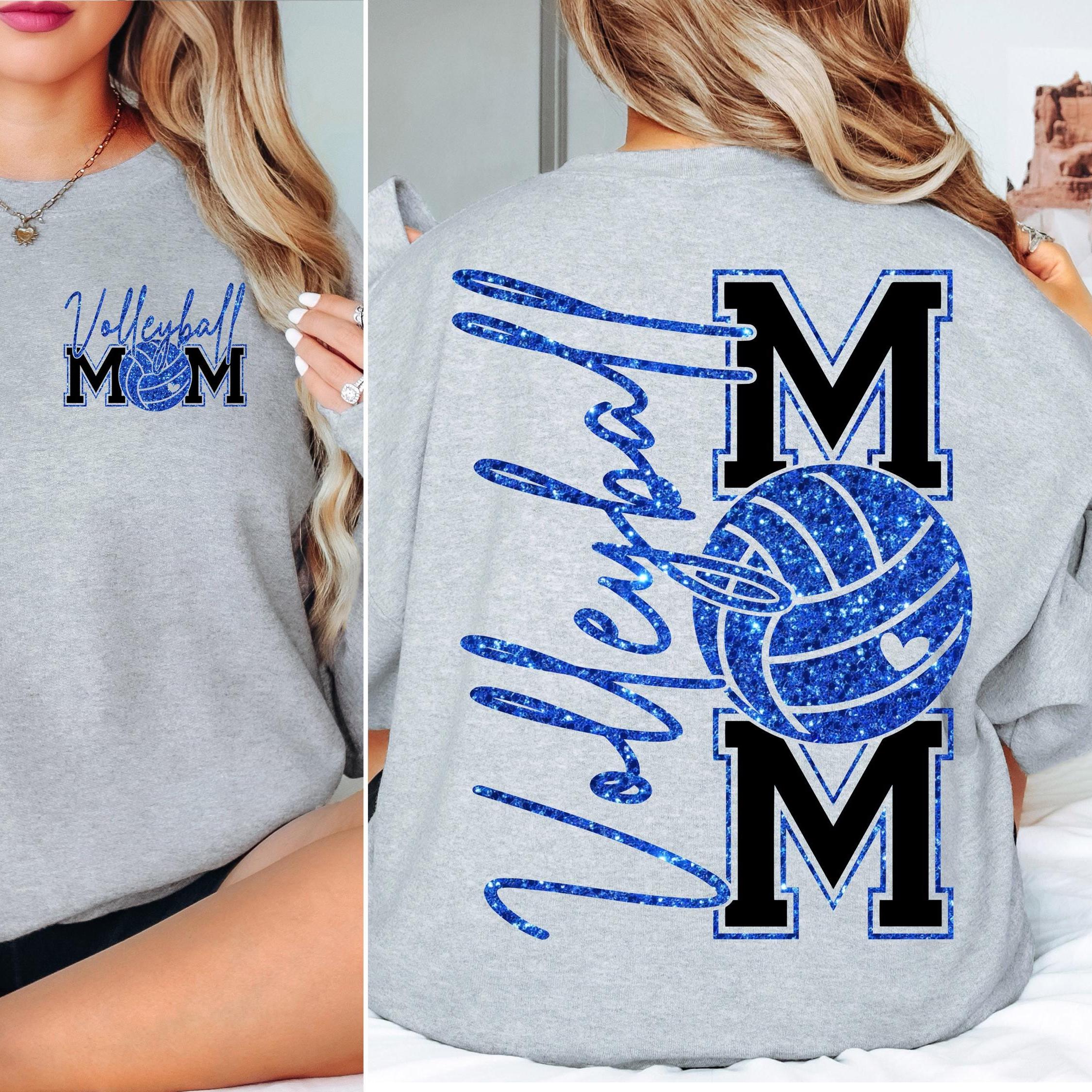 Volleyball Mom T-Shirt, Faux Blue Glitter Volleyball Mom Shirt