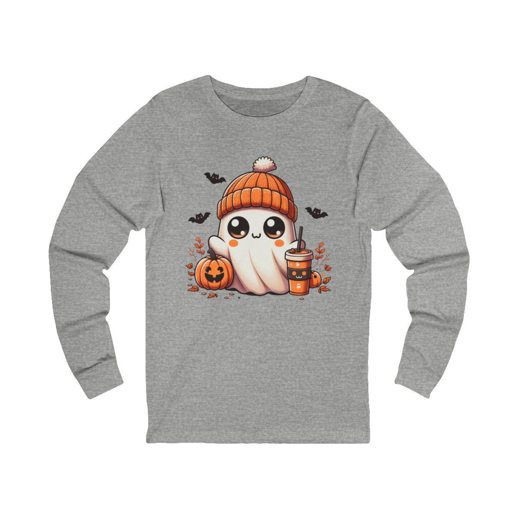 Kawaii Halloween Ghost Tee, Cute Orange Beanie Pumpkin Spice T-shirt, Soft Cozy Autumn Shirt, Whimsical Fall Graphic Top, Spooky