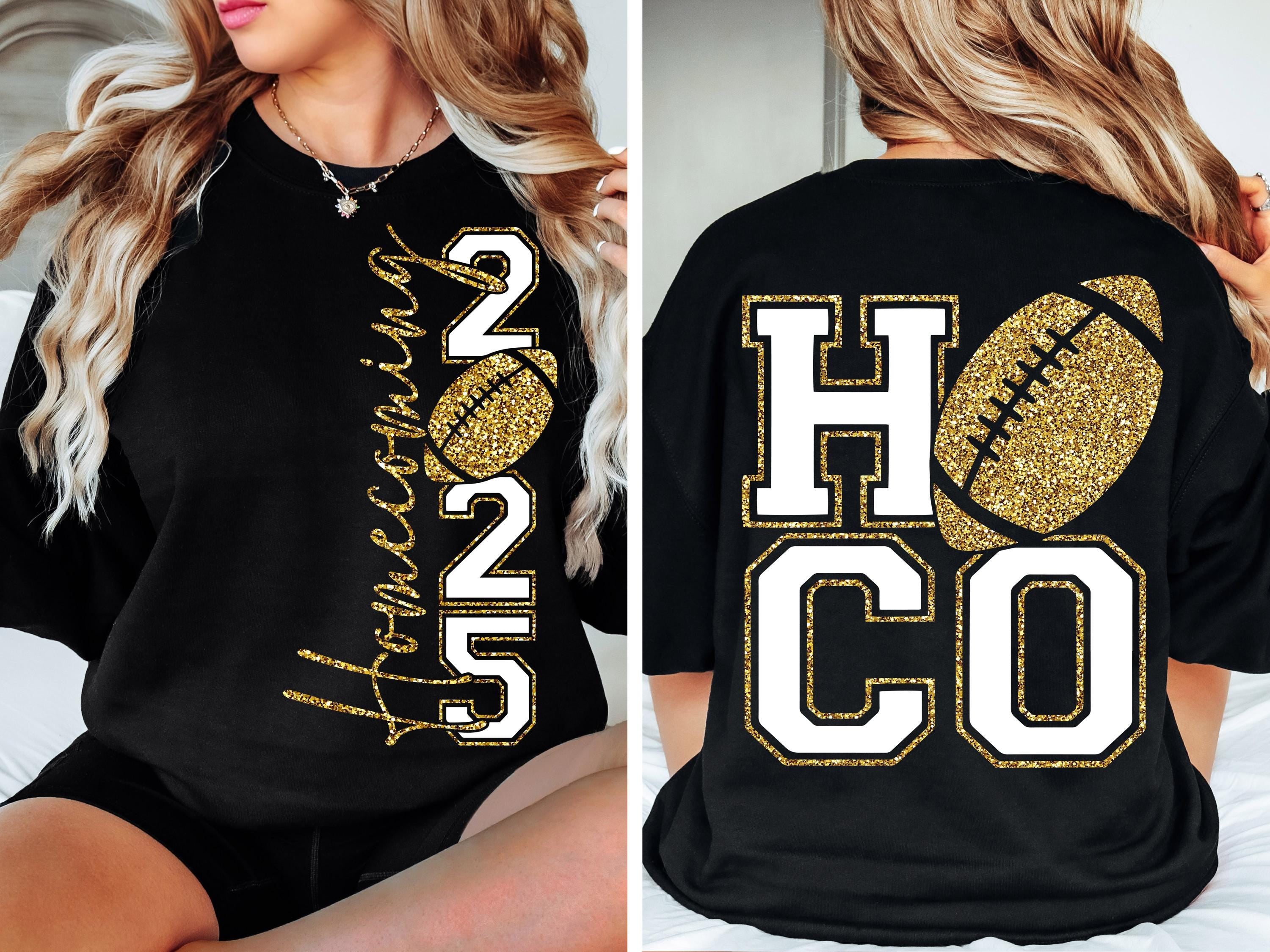 Homecoming 2025 Unisex Tee, High School Football Fan Shirt, Hoco Faux Gold Glitter Top, Homecoming Tee Men Women, Team Spirit Apparel