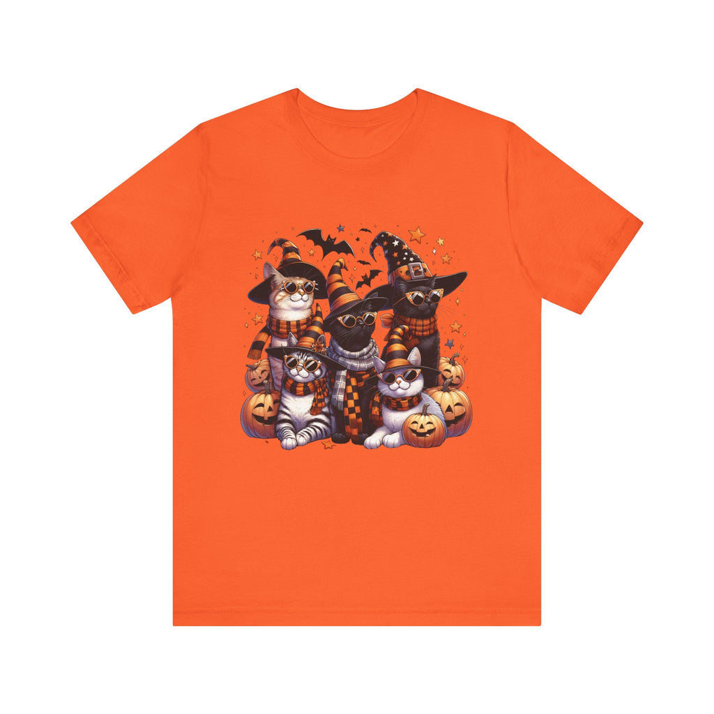 Halloween Cats Tee, Witch Hat Kitties Shirt, Festive Felines Top, Spooky Cat T-Shirt, Autumn Kitten Apparel, Trick or Treat Clothes, Cute