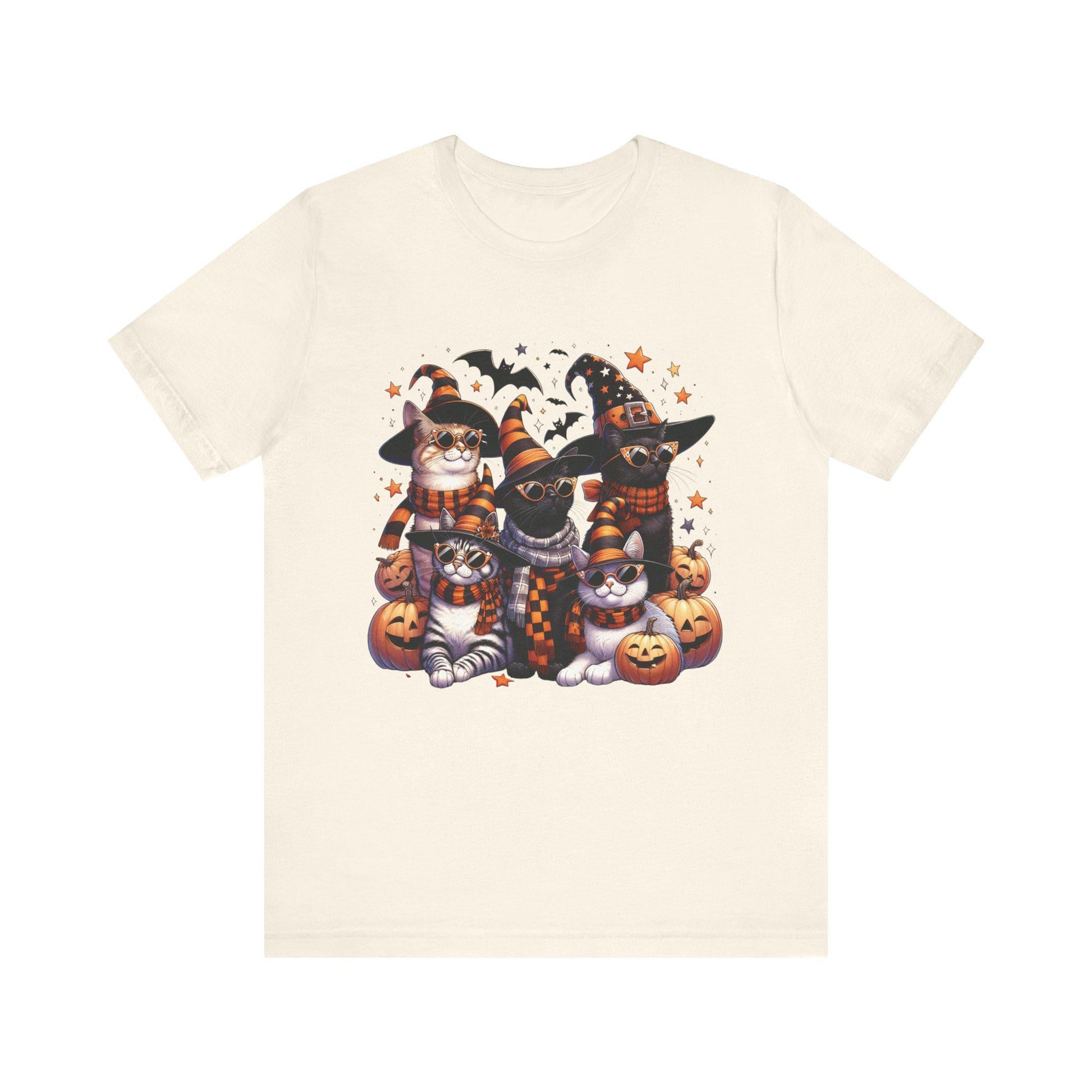 Halloween Cats Tee, Witch Hat Kitties Shirt, Festive Felines Top, Spooky Cat T-Shirt, Autumn Kitten Apparel, Trick or Treat Clothes, Cute