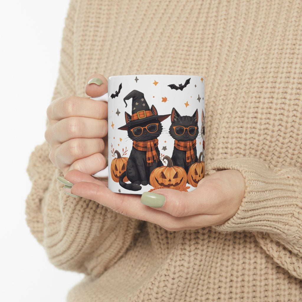 Halloween Cat Ceramic Mug | Cute Cat Decor, Fun Gift for Cat Lovers, Cozy Coffee Cup, Fall Vibes, 11oz & 15oz