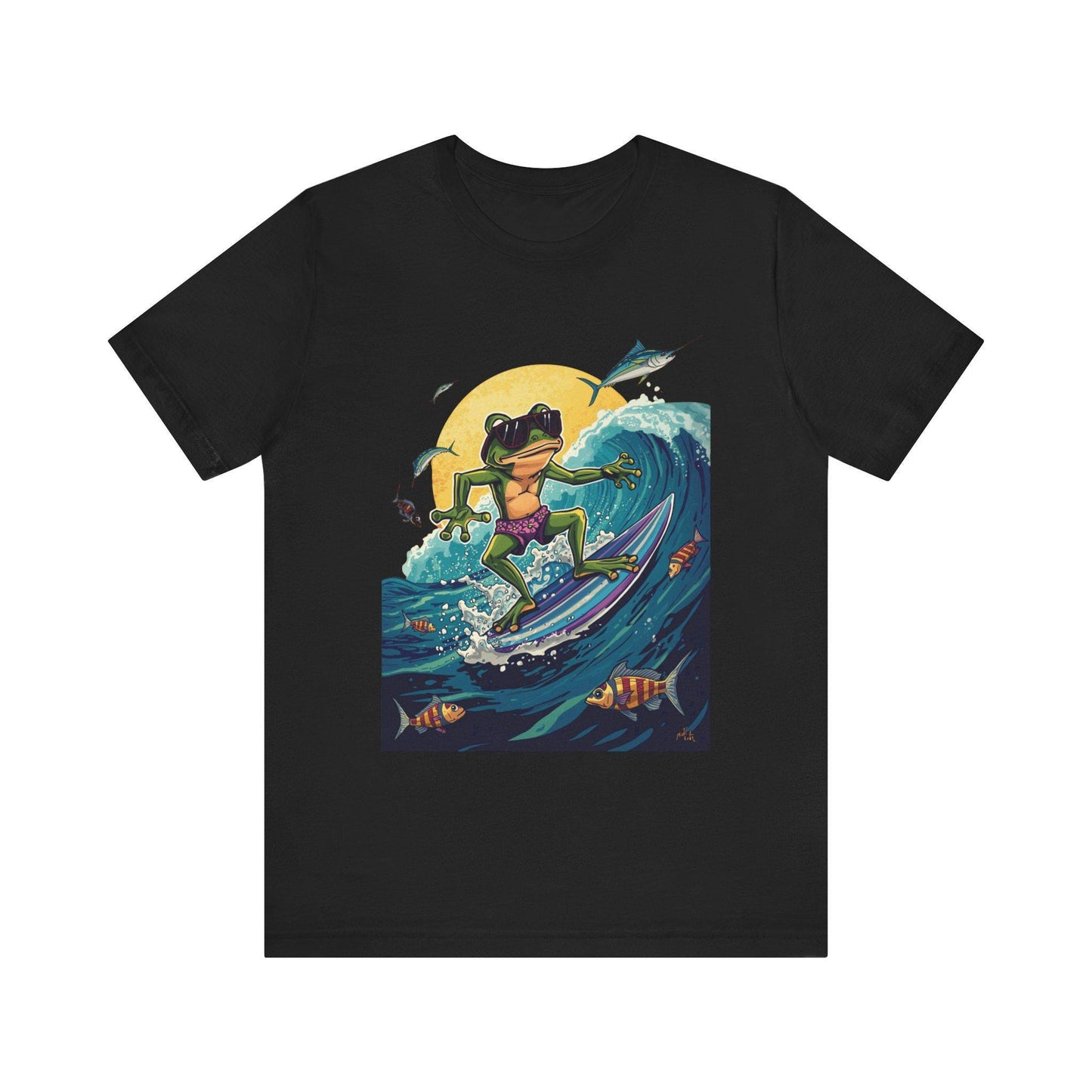 Frog Surfing Tee, Cool Frog Riding Manta Ray Wave Shirt, Fun Cartoon Animal Top, Unisex Beach Graphic T-Shirt, Ocean Lover Gift, Surfing