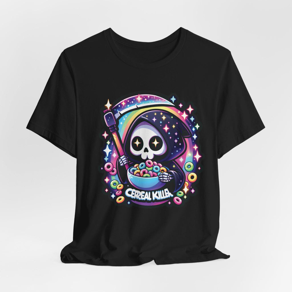 Kawaii Grim Reaper Cereal Killer Tee, Cute Cartoon Shirt, Skeleton Scythe Hoodie Top, Galaxy Stars, Rainbow Scythe T-shirt, Pastel Goth
