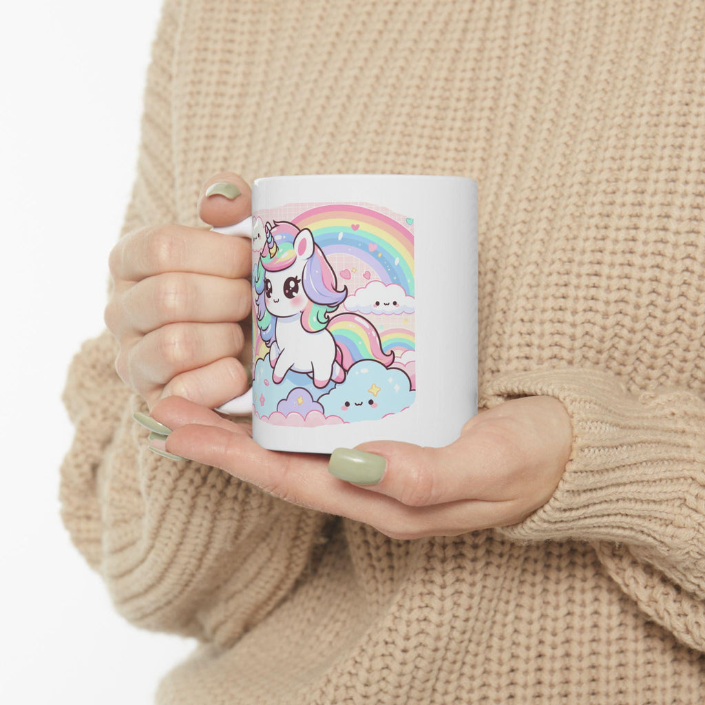 Kawaii Rainbow Unicorn Ceramic Mug, Cute Rainbow Mug, Gift for Kids, Adorable Coffee Cup, Whimsical Tea Mug, Fun Drinkware
