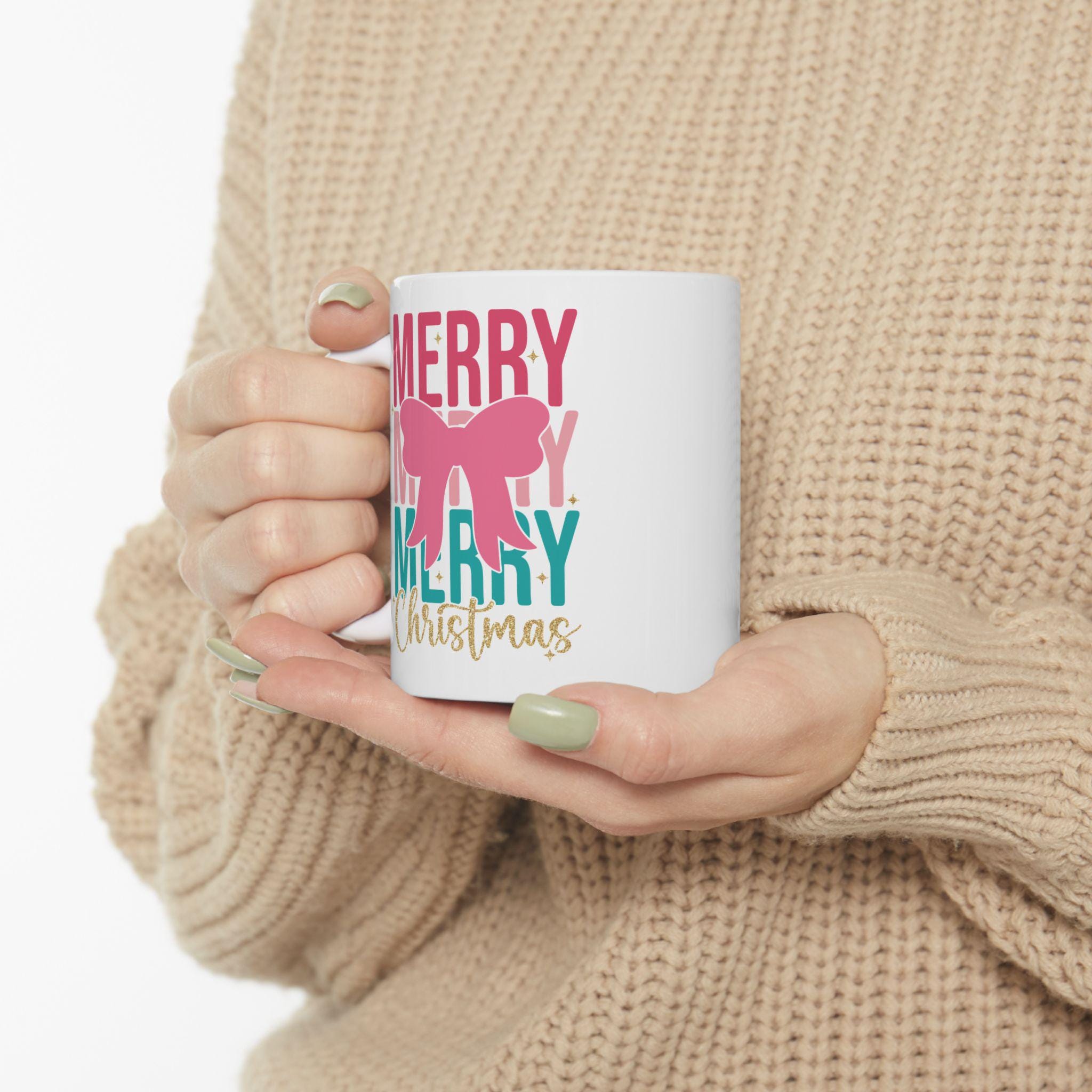 Merry Christmas Mug Coquette Christmas Mug, Pastel Christmas Pink Christmas Christmas Tree Christmas Mug Cute Christmas Cup