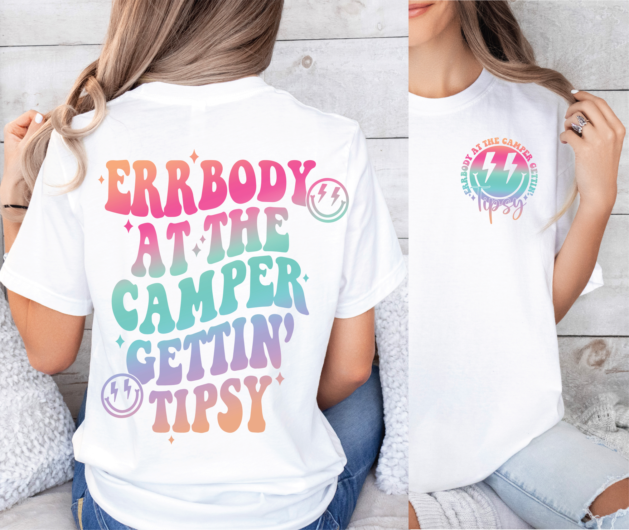 Errbody at the Camper Gettin' Tipsy Unisex Heavy Cotton Tee with Whimsical Camper Design, Fun Summer Vibe, Ideal for Camping Trips, Festivals, or Gifting